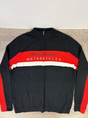 Harley-Davidson 1/4 Zip Sweater | Black Red Colorblock | Wool Blend Moto Knit XL